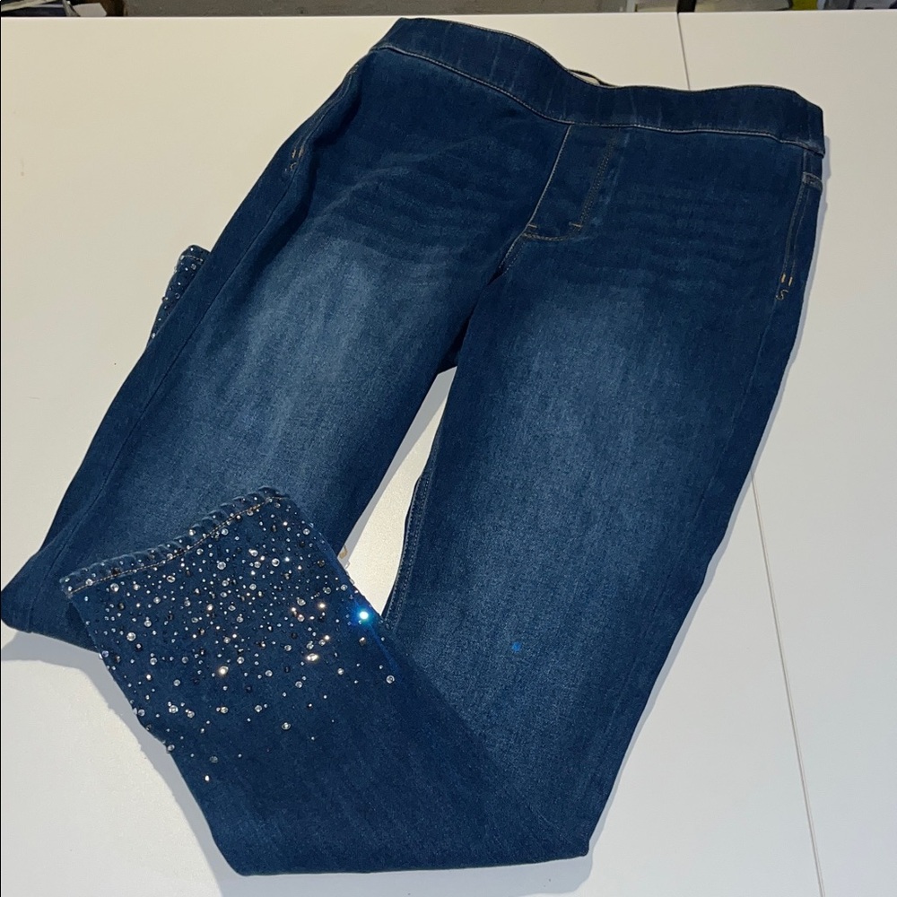 Soft Surroundings Dark Blue Jeggings with Rhinestone Hem